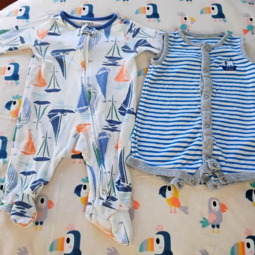 Carter's sailboat sleeper and short sleeve onesie 3m
